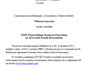 Nasza uczennica laureatką konkursu poetyckiego